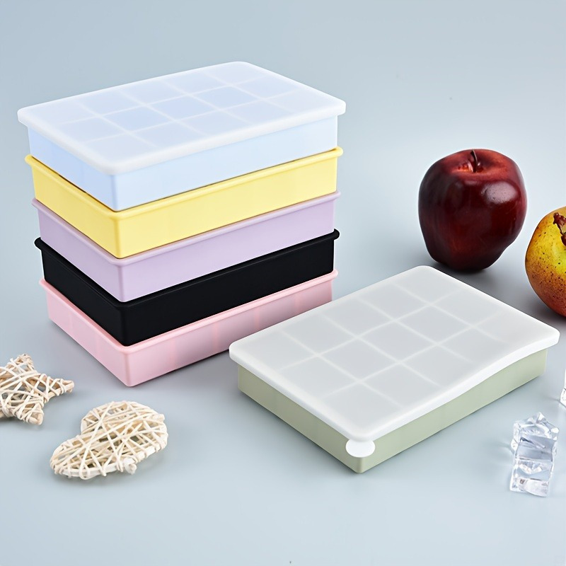Freezer Tray Baby - 15칸 실리콘 아이스 큐브 트레이(뚜껑 포함),