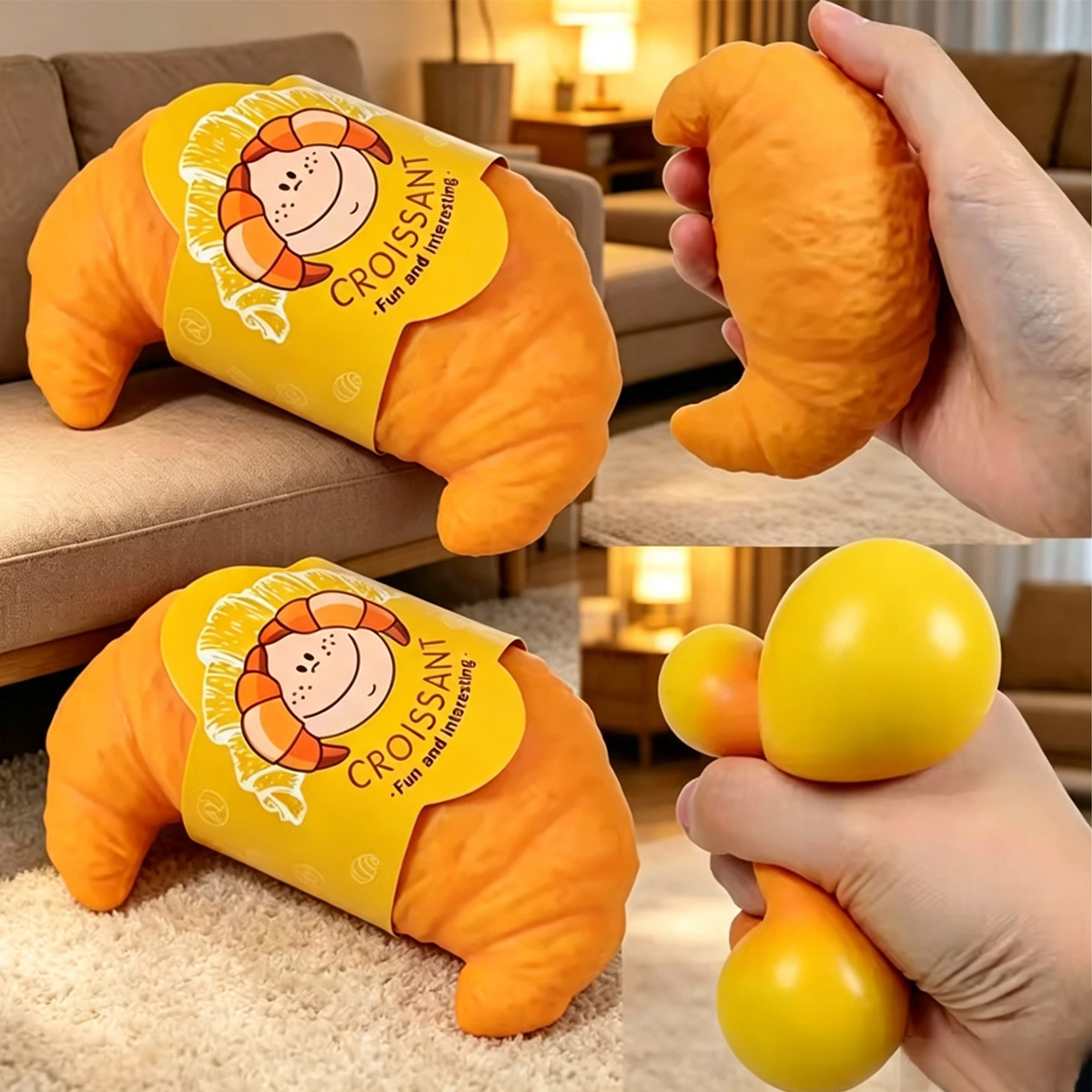 Baby Food Toy - 1/2/3개 크루아상 빵 스트레스 해소 장난감,